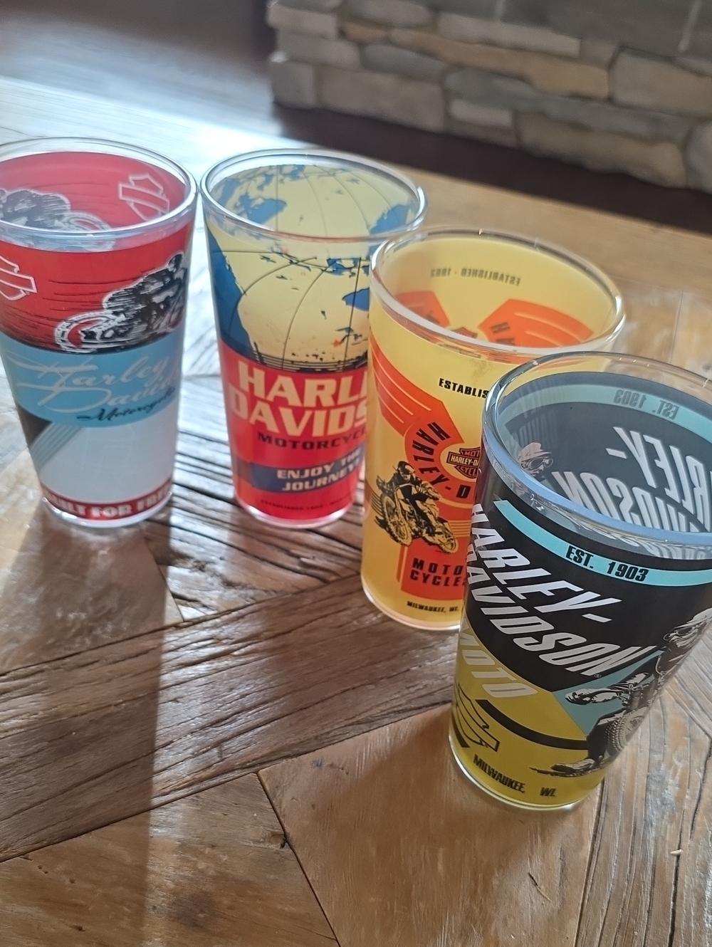 4 HARLEY DAVIDSON vintage style pint drinking tumblers glasses set!